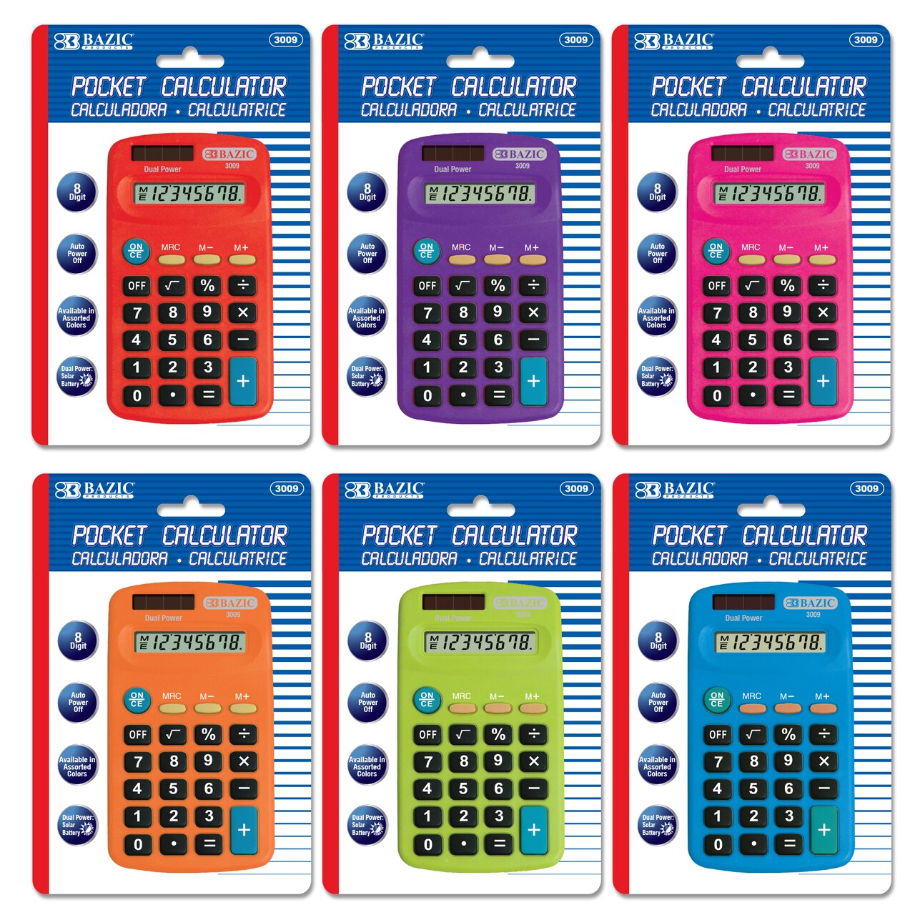 BAZIC 8-Digit Pocket Calculator, Dual Power, for Office Home School